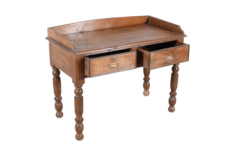 Antique Indian Teak Wood Writing Desk Side Table - Image 4
