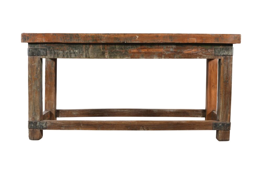 Antique Indian Industrial Teak Wood Centre Table