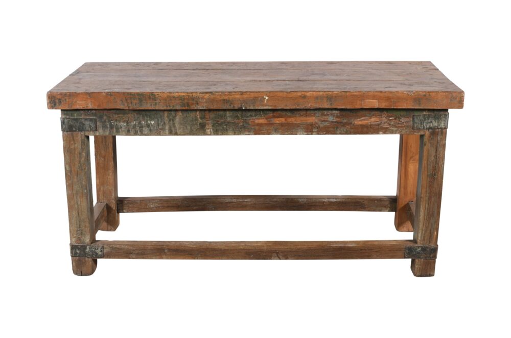 Antique Indian Industrial Teak Wood Centre Table - Image 2