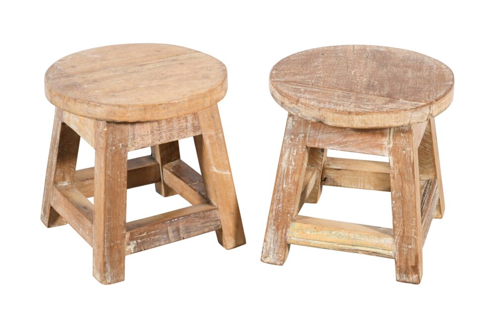 Vintage Indian Teak Wood Limewashed Stool Or Plant Stand - Image 2
