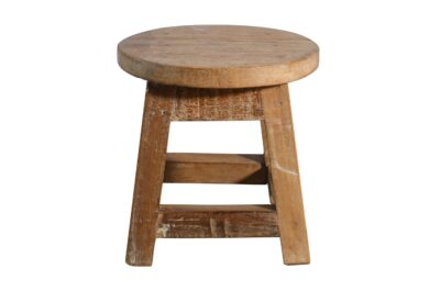 Vintage Indian Teak Wood Limewashed Stool Or Plant Stand