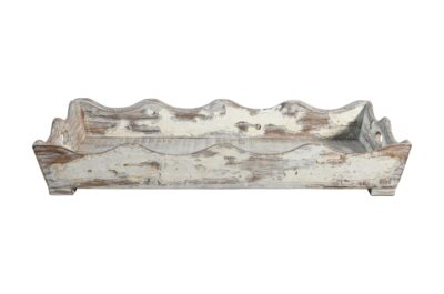 Antique Indian Large Teak Wood Serving Tray With Lime Wash Finish