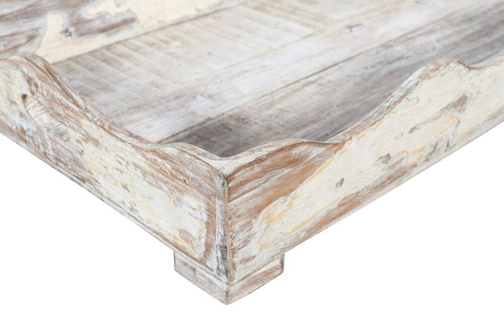 Antique Indian Large Teak Wood Serving Tray With Lime Wash Finish - Image 4