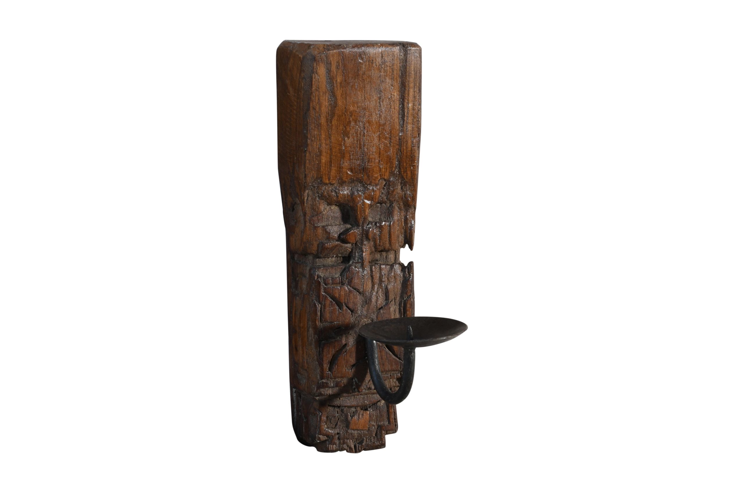 Vintage Indian Reclaimed Teak Wood Wall Mounted Candle Holders
