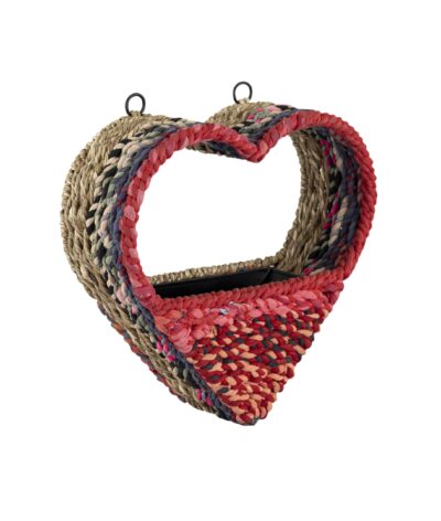 Munja And Reclaimed Sari Fabric Heart Wall Bird Feeder