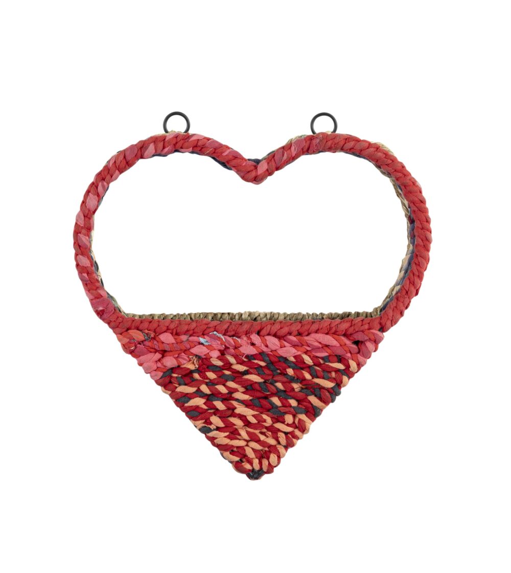 Munja And Reclaimed Sari Fabric Heart Wall Bird Feeder - Image 2