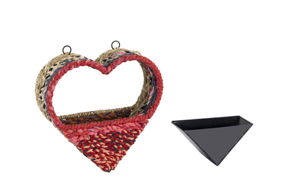 Munja And Reclaimed Sari Fabric Heart Wall Bird Feeder - Image 3