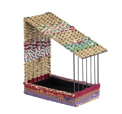 Munja And Reclaimed Sari Fabric House Wall Bird Feeder - Medium