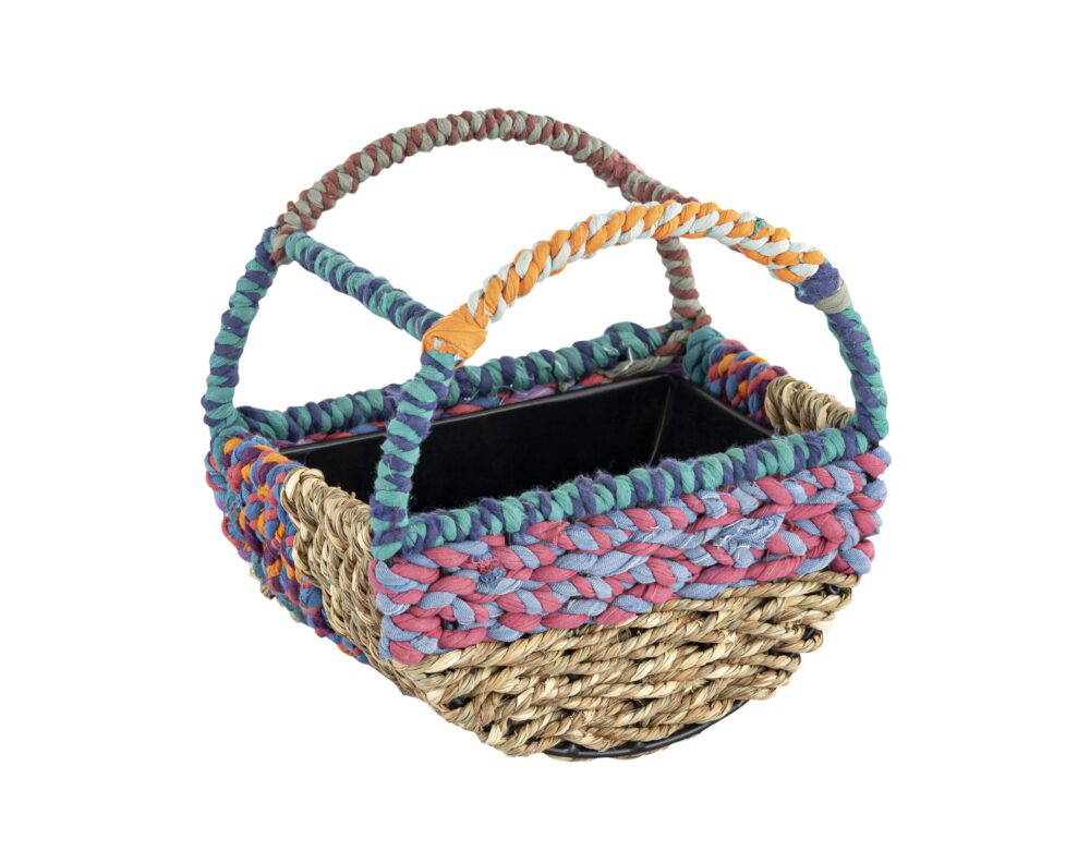 Munja And Reclaimed Sari Fabric Circular  Wall Bird Feeder - Large