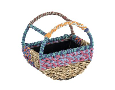 Munja And Reclaimed Sari Fabric Circular  Wall Bird Feeder - Large