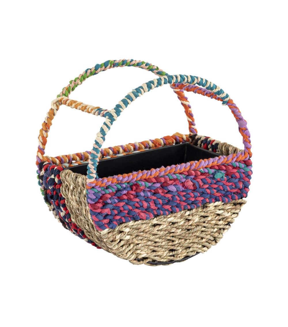 Munja And Reclaimed Sari Fabric Circular  Wall Feeder - Medium
