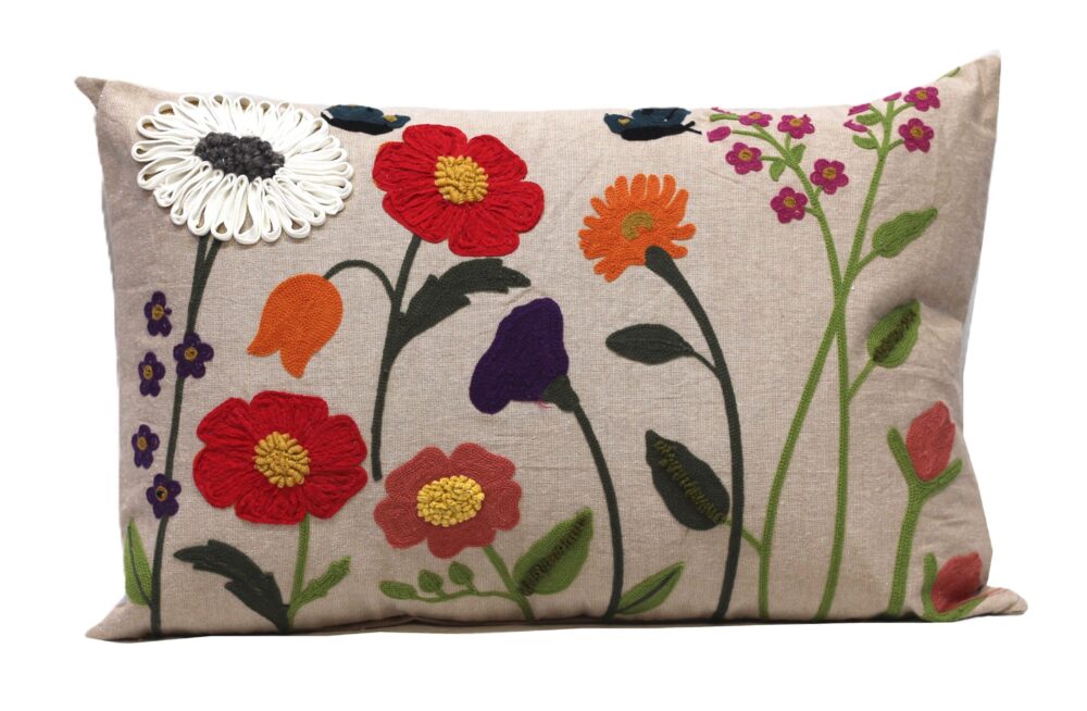 Embroidered Cushion Cover With Poly Fiber Filler