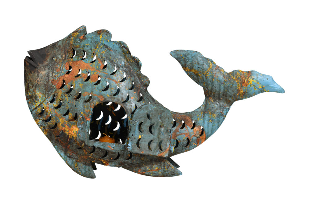 Metallic Koi Fish Hanging Lantern - Recycled Iron Garden Decoration - Image 2