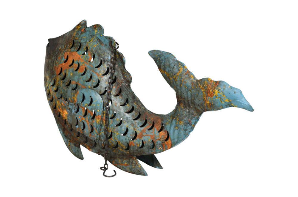 Metallic Koi Fish Hanging Lantern - Recycled Iron Garden Decoration - Image 6