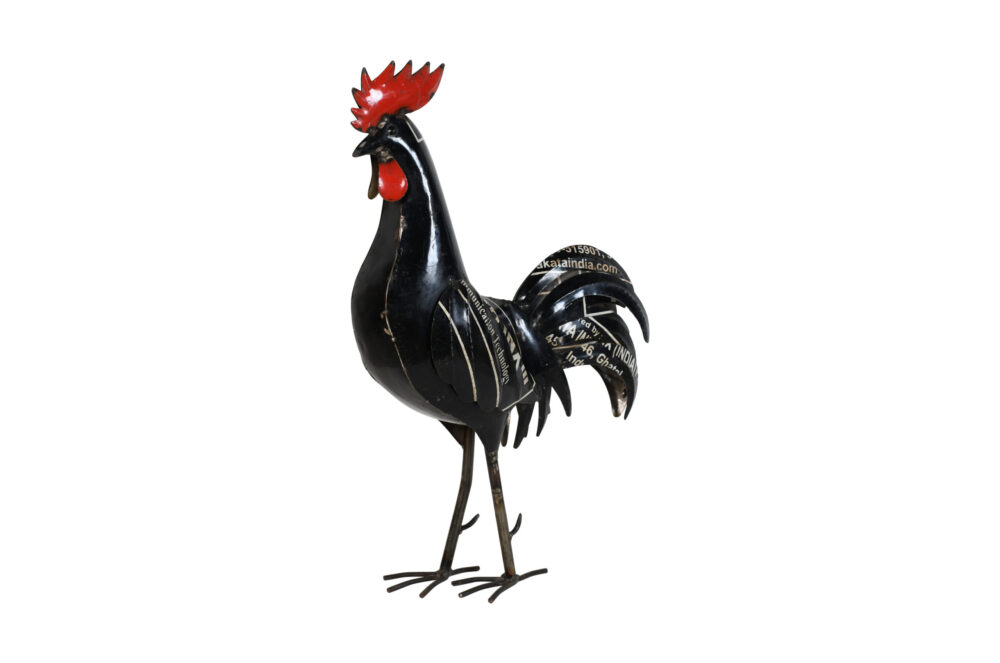 Recycled Iron Black Rooster Garden Decoration - Artisan-Made Cockerel Figure - Image 2