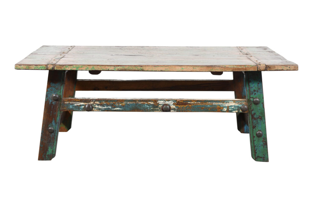 Antique Indian Painted Teak Wood Thakat Coffee Table - Image 2