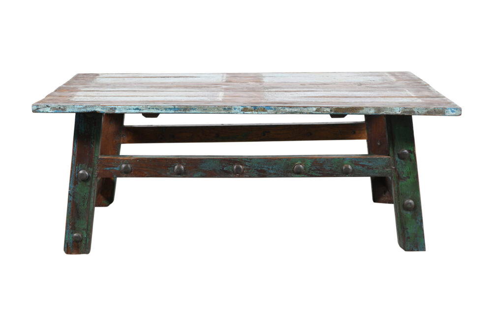 Antique Indian Painted Teak Wood Thakat Coffee Table - Image 2