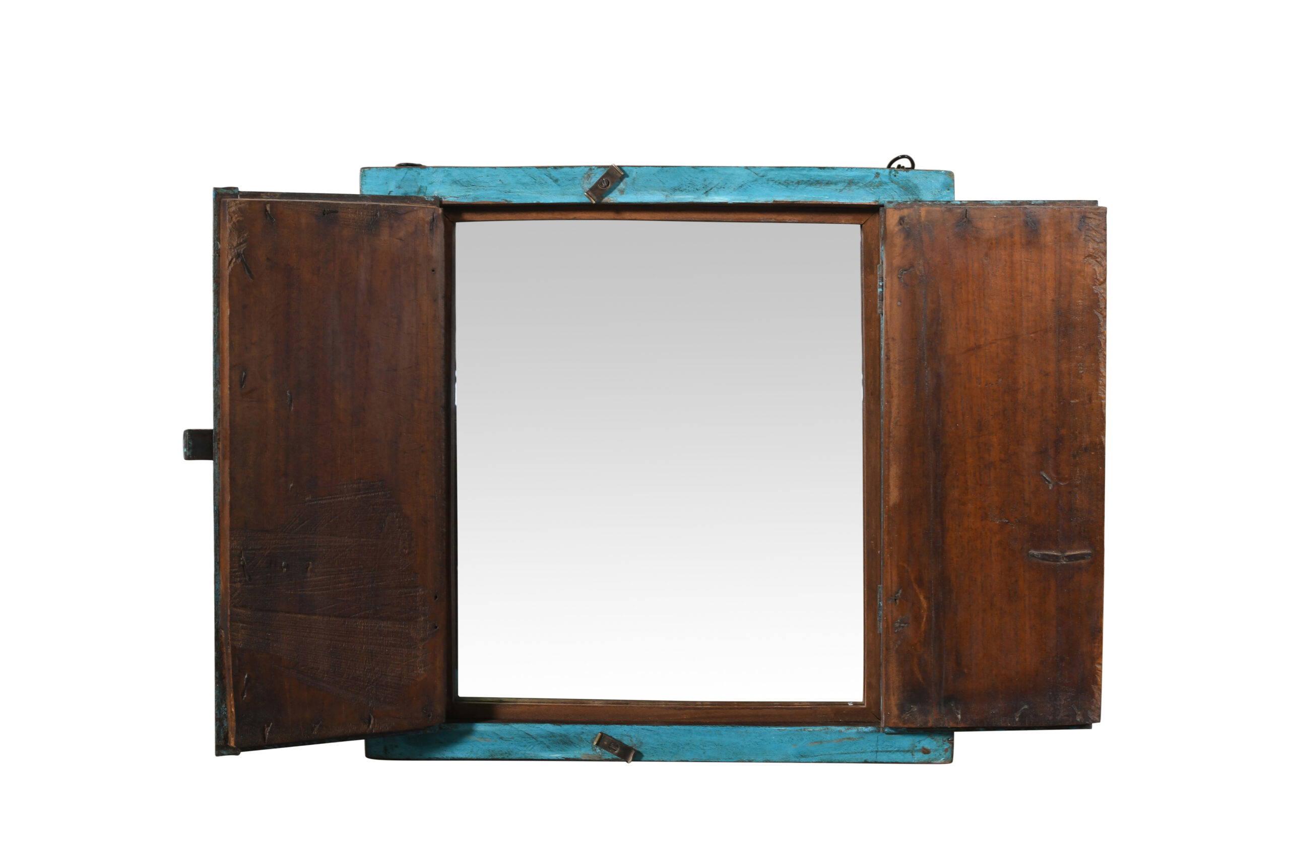 Fine Antique Indian Teak Wood Shutter Window Mirror