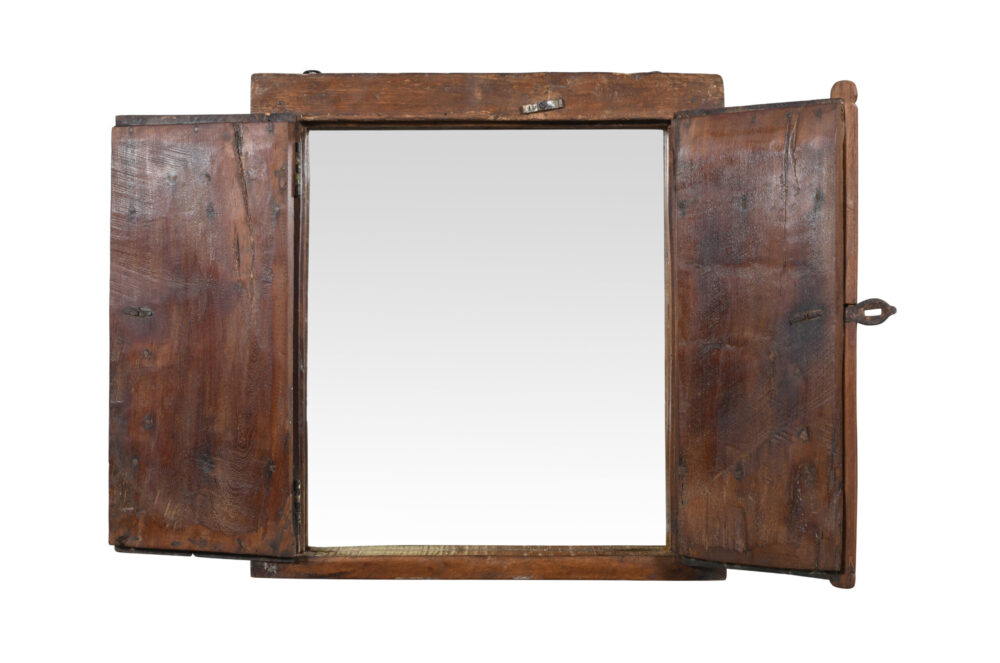 Fine Antique Indian Teak Wood Shutter Window Mirror