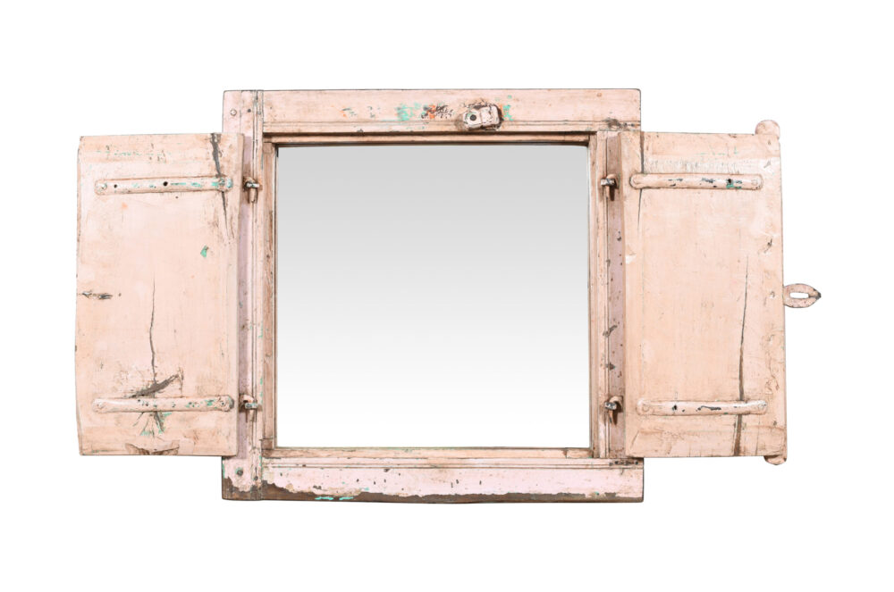 Fine Antique Indian Teak Wood Shutter Window Mirror