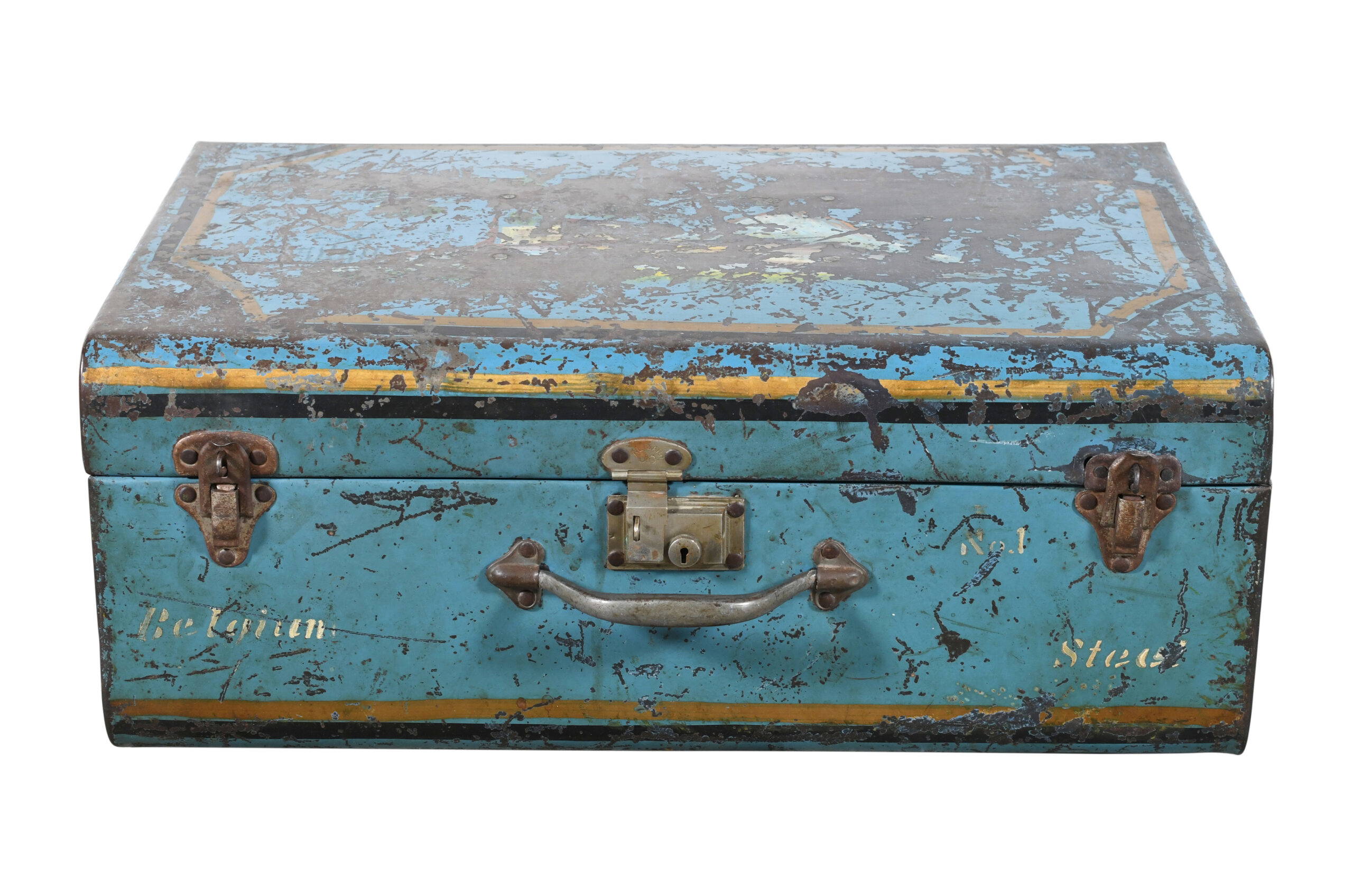 Vintage Indian Metal Travel Chest Coffee Table Storage Trunk