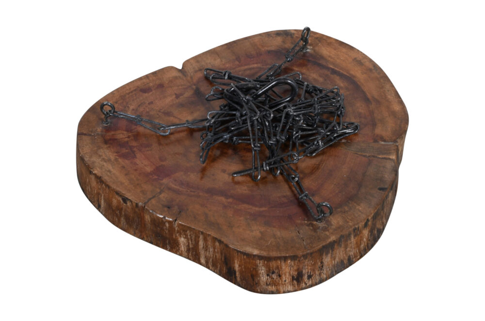 Reclaimed Indian Hard Wood Hanging Planter Base With Iron Chain & S Hook. - Image 2