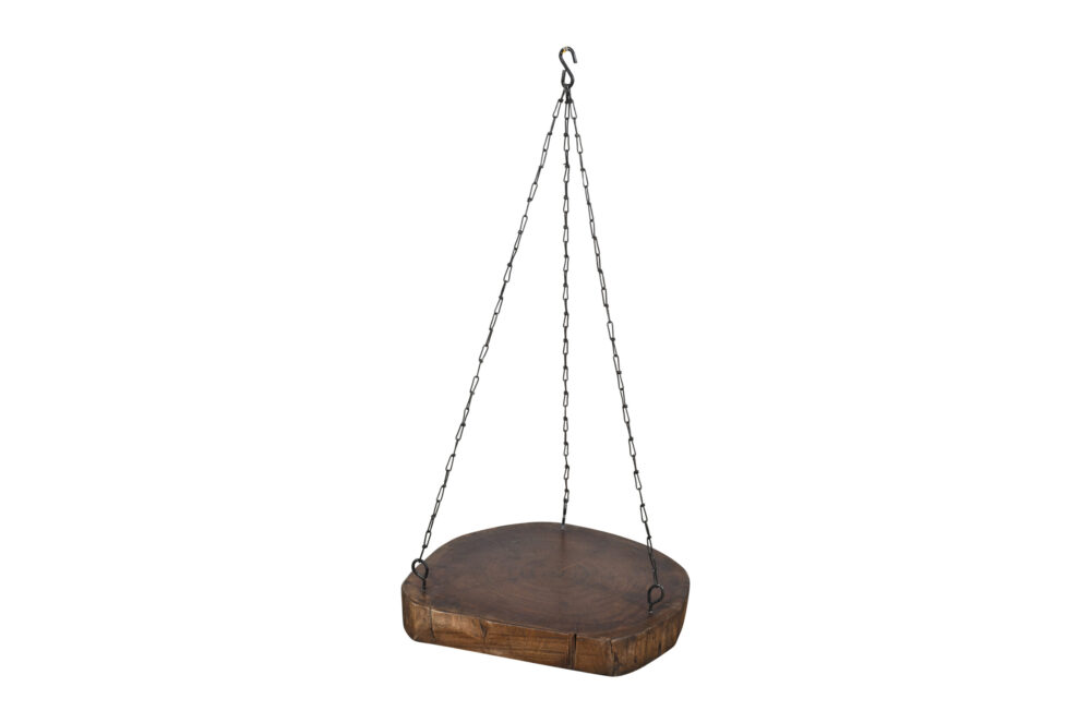 Reclaimed Indian Hard Wood Hanging Planter Base With Iron Chain & S Hook.