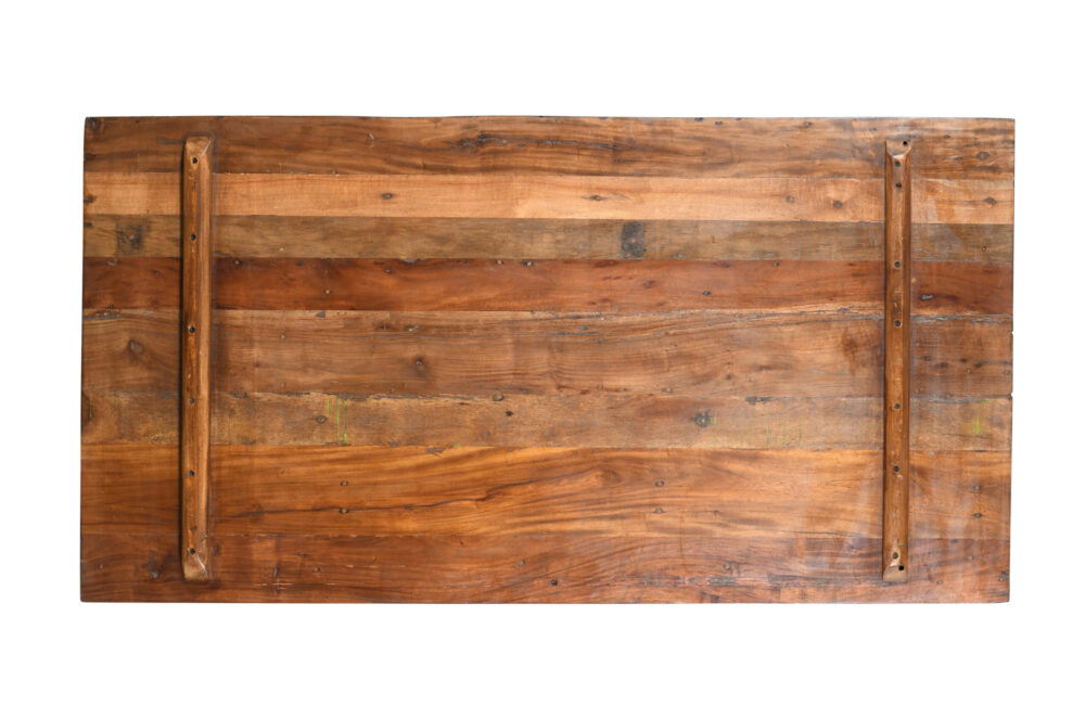 Reclaimed Indian Painted Teak Wood Trestle Table And Top, Supported By A Solid Blacksmith Made Heavyweight Trestle Pair - Image 2