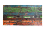Reclaimed Indian Painted Teak Wood Trestle Table And Top, Supported By A Solid Blacksmith Made Heavyweight Trestle Pair