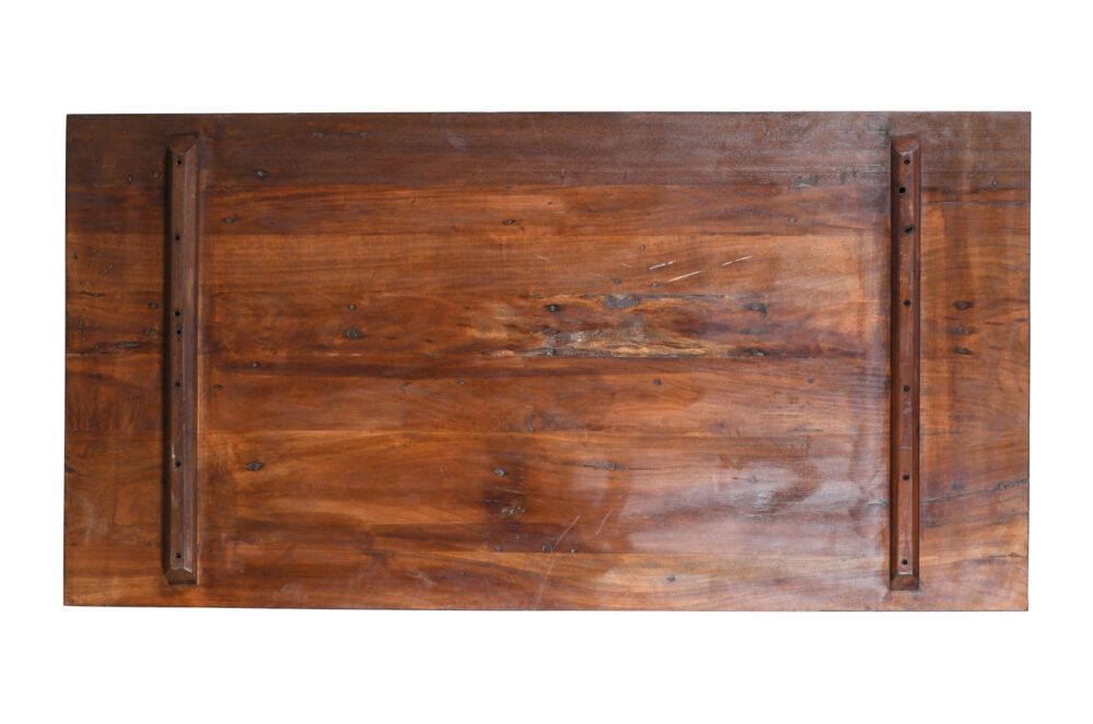 Reclaimed Indian Painted Teak Wood Trestle Table And Top, Supported By A Solid Blacksmith Made Heavyweight Trestle Pair - Image 2