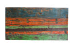 Reclaimed Indian Painted Teak Wood Trestle Table And Top, Supported By A Solid Blacksmith Made Heavyweight Trestle Pair
