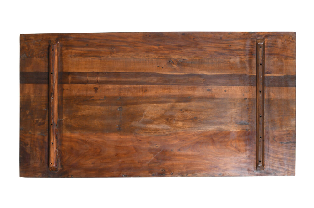 Reclaimed Indian Painted Teak Wood Trestle Table And Top, Supported By A Solid Blacksmith Made Heavyweight Trestle Pair - Image 2