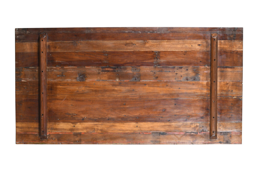 Reclaimed Indian Painted Teak Wood Trestle Table And Top, Supported By A Solid Blacksmith Made Heavyweight Trestle Pair - Image 2