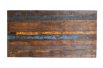 Reclaimed Indian Painted Teak Wood Trestle Table And Top, Supported By A Solid Blacksmith Made Heavyweight Trestle Pair