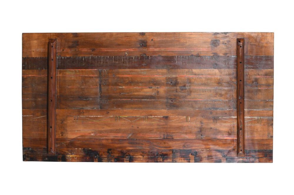 Reclaimed Indian Painted Teak Wood Trestle Table And Top, Supported By A Solid Blacksmith Made Heavyweight Trestle Pair - Image 2