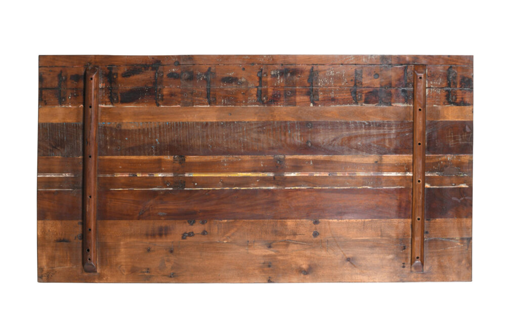 Reclaimed Indian Painted Teak Wood Trestle Table And Top, Supported By A Solid Blacksmith Made Heavyweight Trestle Pair - Image 2