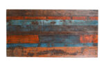 Reclaimed Indian Painted Teak Wood Trestle Table And Top, Supported By A Solid Blacksmith Made Heavyweight Trestle Pair