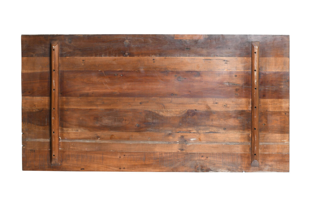 Reclaimed Indian Painted Teak Wood Trestle Table And Top, Supported By A Solid Blacksmith Made Heavyweight Trestle Pair - Image 2
