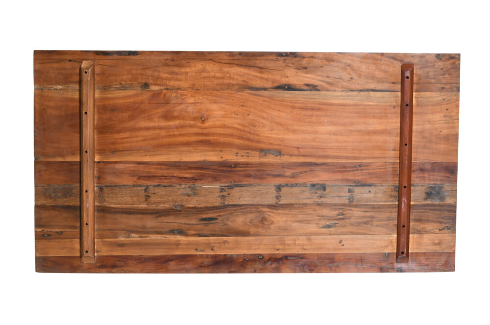 Reclaimed Indian Painted Teak Wood Trestle Table And Top, Supported By A Solid Blacksmith Made Heavyweight Trestle Pair - Image 2
