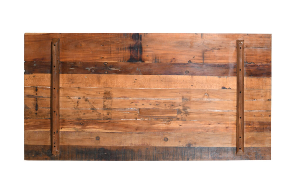 Reclaimed Indian Painted Teak Wood Trestle Table And Top, Supported By A Solid Blacksmith Made Heavyweight Trestle Pair - Image 2