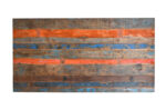 Reclaimed Indian Painted Teak Wood Trestle Table And Top, Supported By A Solid Blacksmith Made Heavyweight Trestle Pair