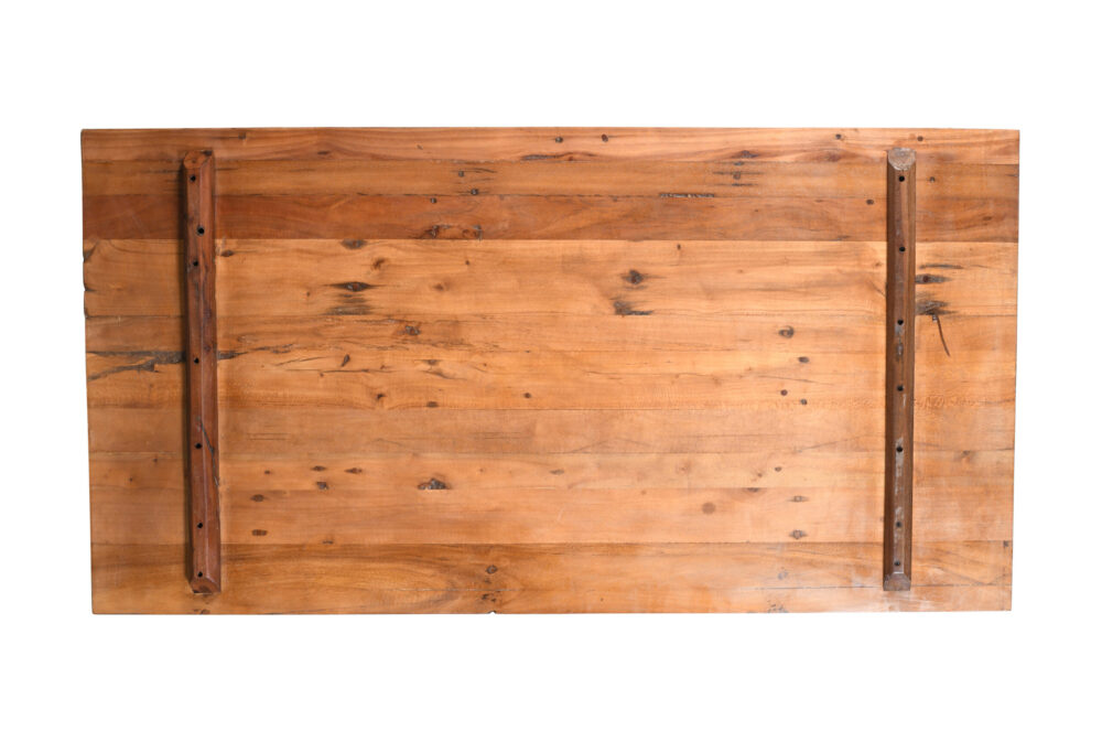 Reclaimed Indian Painted Teak Wood Trestle Table And Top, Supported By A Solid Blacksmith Made Heavyweight Trestle Pair - Image 2