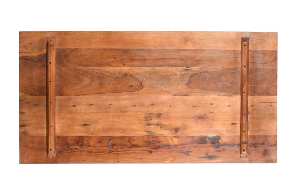 Reclaimed Indian Painted Teak Wood Trestle Table And Top, Supported By A Solid Blacksmith Made Heavyweight Trestle Pair - Image 2