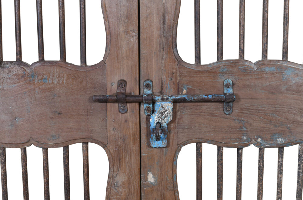 Antique Indian Painted Teak Wood Jali Door Garden Gate Pair - Image 3