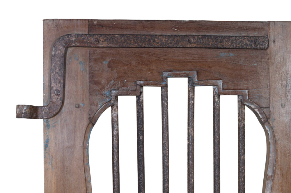 Antique Indian Painted Teak Wood Jali Door Garden Gate Pair - Image 4