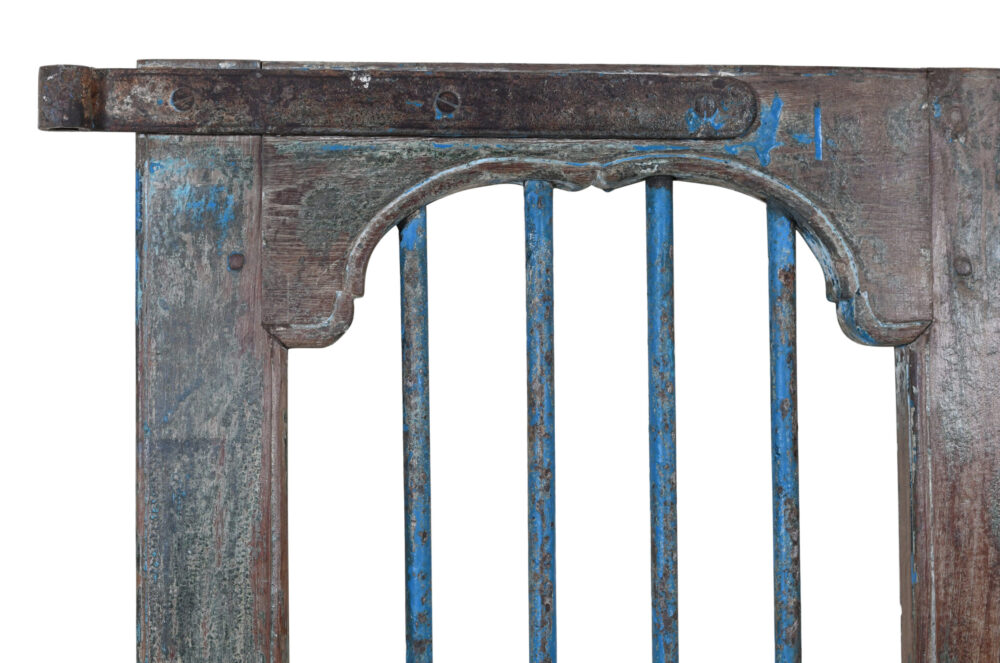 Antique Indian Painted Teak Wood Jali Door Garden Gate Pair - Image 3