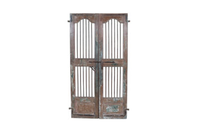 Antique Indian Painted Teak Wood Jali Door Garden Gate Pair