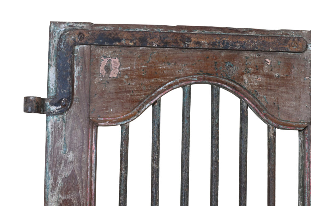 Antique Indian Painted Teak Wood Jali Door Garden Gate Pair - Image 4