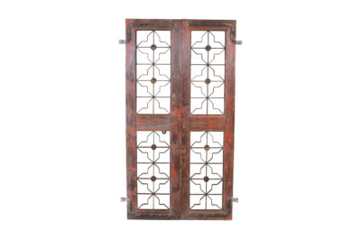 Antique Indian Painted Teak Wood Jali Door Garden Gate Pair