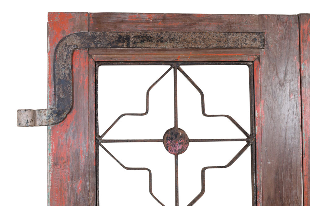 Antique Indian Painted Teak Wood Jali Door Garden Gate Pair - Image 3